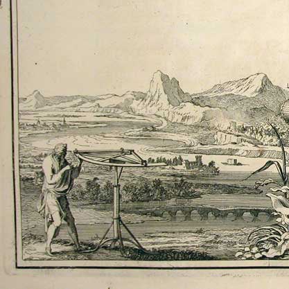Surveyors at work, detail of an engraving by Sébastien Le Clerc for Mesure de la terre, by Jean Picard, plate 1, in Recueil de plusieurs traitez de mathématique, 1676 (Linda Hall Library)