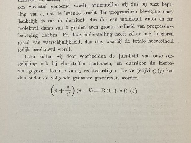 Van der Waals equation of state, in De Continuiteit van den Gas- en Vloeistoftoestand, by Johannes Diderick Van der Waals, 1873, in its clam-shell box (Linda Hall Library)