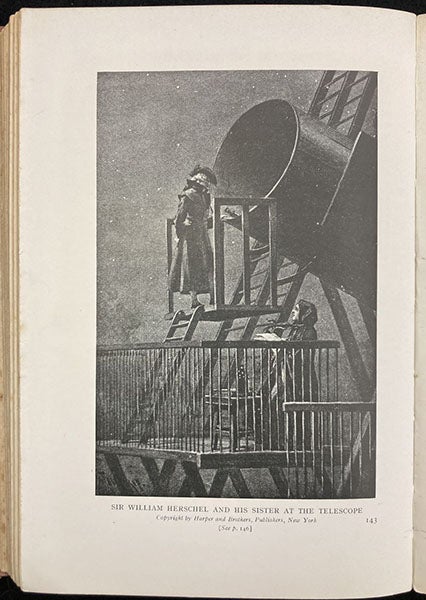 William and Caroline Herschel at the telescope, drawing in The Children’s Book of the Heavens, by Mary Proctor, 1924 (Linda Hall Library)