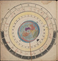 Earth-centered volvelle, hand-colored woodcut, Heitengi, by Iwahashi Yoshitaka, p. 2, 1801 (Linda Hall Library)