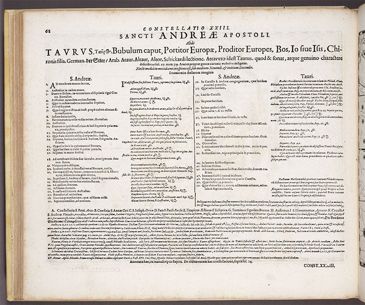 The printed table for the St. Andrew plate, in Julius Schiller, Coelum stellatum christianum, 1627 (Linda Hall Library)
