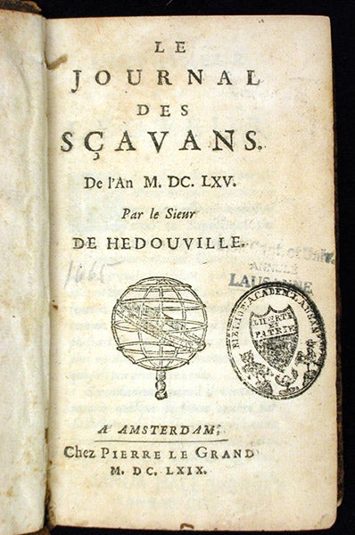 Title page, Le Journal de Sçavans, vol. 1, 1665 (Linda Hall Library)
