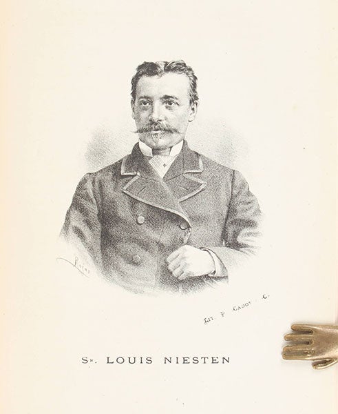 Portrait of Louis Niesten, lithograph, in Transito de Venus por el Sol, by L.L. Zegers, 1883, copy offered at auction by Reiss & Sohn, book auctioneers (reiss-sohn.de)  