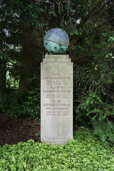 Gravestone for Karl Schwarzschild and his wife and son, Stadtfriedhof Göttingen (findagrave.com)