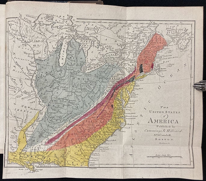 Geological map of the eastern United States, hand-colored engraving in An Elementary Treatise on Mineralogy and Geology, by Parker Cleaveland, plate 6, 1816 (Linda Hall Library)