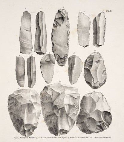 Stone tools. Image source: MacEnery, John. Cavern Researches. London: Simpkin, Marshall and Co., E. Cockrem, 1859, pl. T.