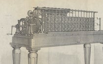Scheutz difference engine no. 2 at the Dudley Observatory, detail of engraving, Annals of the Dudley Observatory, vol. 1, p. 118, 1866 (Linda Hall Library)