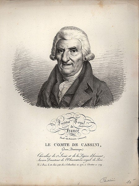 Portrait of an elderly Jean-Dominique Cassini, lithograph by Julien Leopold Boilly, 1830s? (Wikimedia commons)