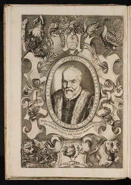 Ulisse Aldrovandi, portrait, in his Ornithologiae, 1599.