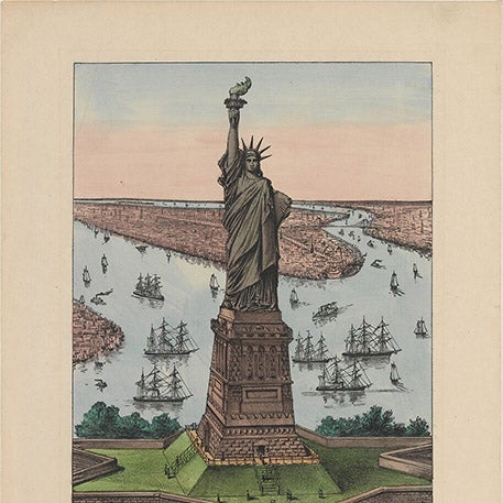 Statue of Liberty, hand-colored lithograph, Currier & Ives, 1885 (one year before the statue was dedicated), Metropolitan Museum of Art (metmuseum.org)