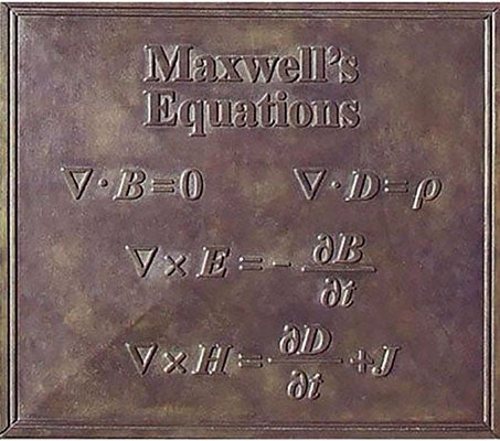 Maxwell’s equations on a bronze plaque, George St., Edinburgh, near the Maxwell statue (Wikimedia commons)