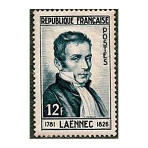Postage stamp honoring René-Théophile-Hyacinthe Laennec, France, 1952 (Museum of Health Care at Kingston, Canada)