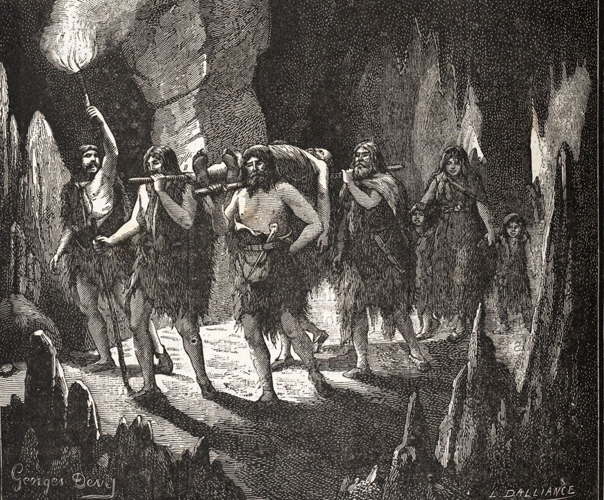 Detail of burial. Image source: Du Cleuziou, Henri. La creation de l'homme et les premiers ages de humanite. Paris: Marpon and Flammarion, 1887, p. 280.