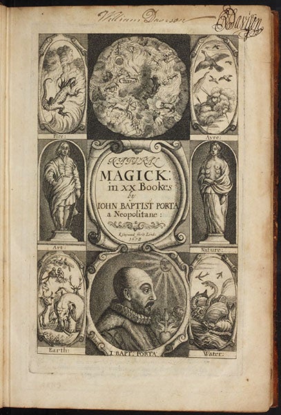 Engraved title page, Natural magick, by Giovanni Battista della Porta, 1658 (Linda Hall Library)