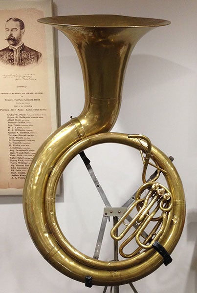 The first Sousaphone, built to Sousa’s specifications by J.W. Pepper of Philadelphia in 1895, recent photograph, from “Strictly Oompah,” blog of Dave Detwiler (tubapastor.blogspot.com)
