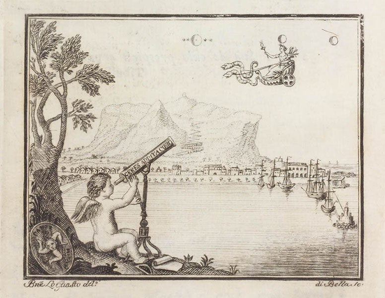 “The discovery of Ceres,” headpiece from Giuseppe Piazzi, Della scoperta del nuovo pianeta Cerere, 1802 (Linda Hall Library)