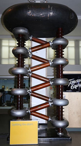 A later Cockcroft-Walton generator, built 1937, Science Museum, London (Wikimedia commons)