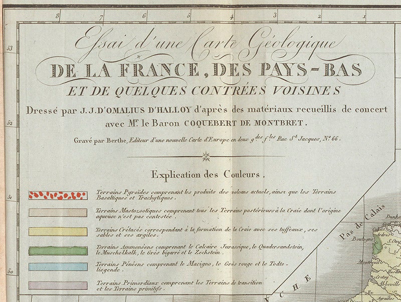 Map legend with colors, detail of first image, 1822 (Linda Hall Library)