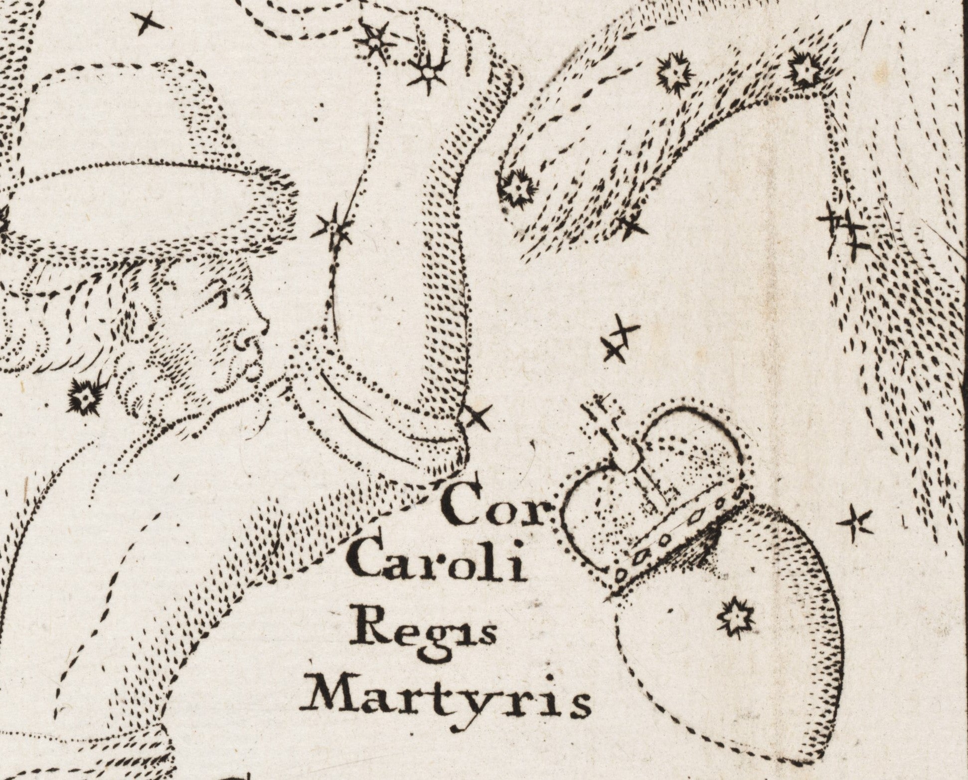 Detail of Cor Caroli. Image source: Manilius, Marcus, and Edward Sherburne. The Sphere of Marcus Manilius... By Edward Sherburne. London, 1675, pl. 1.