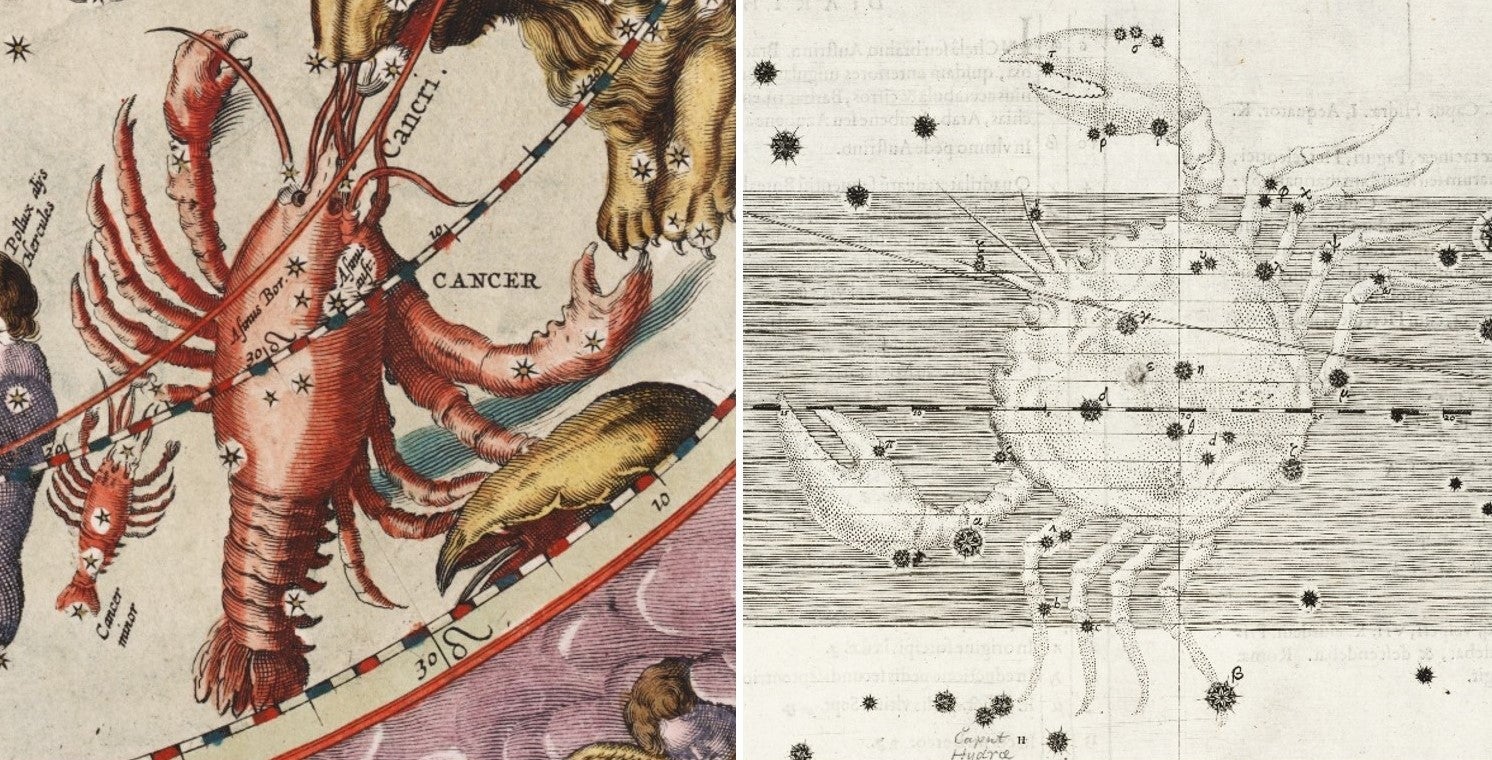 Cancer and Cancer minor. Image source: Cellarius, Andreas. Harmonia macrocosmica. Amsterdam, 1661, pp. 186-187.