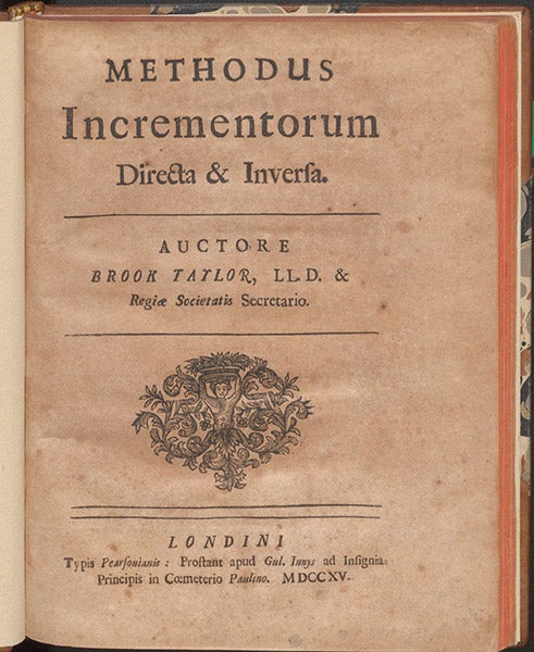 Title page, Methodus incrementorum directa et inversa, by Brook Taylor, 1715 (Linda Hall Library)