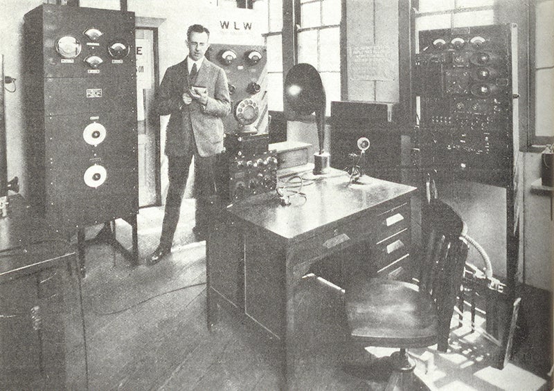 Powel Crosley, Jr. in WLW’s Cincinnati broadcast studio. Photograph published in the August 1923 issue of Radio Broadcast (Linda Hall Library)