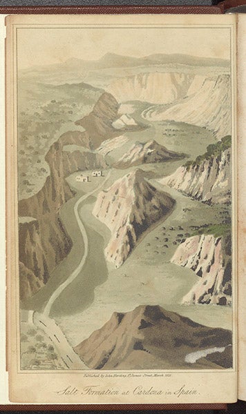 “Salt formation at Cordona in Spain, aquatint frontispiece to the second edition of Robert Bakewell, An Introduction to Geology, 1815 (Linda Hall Library)