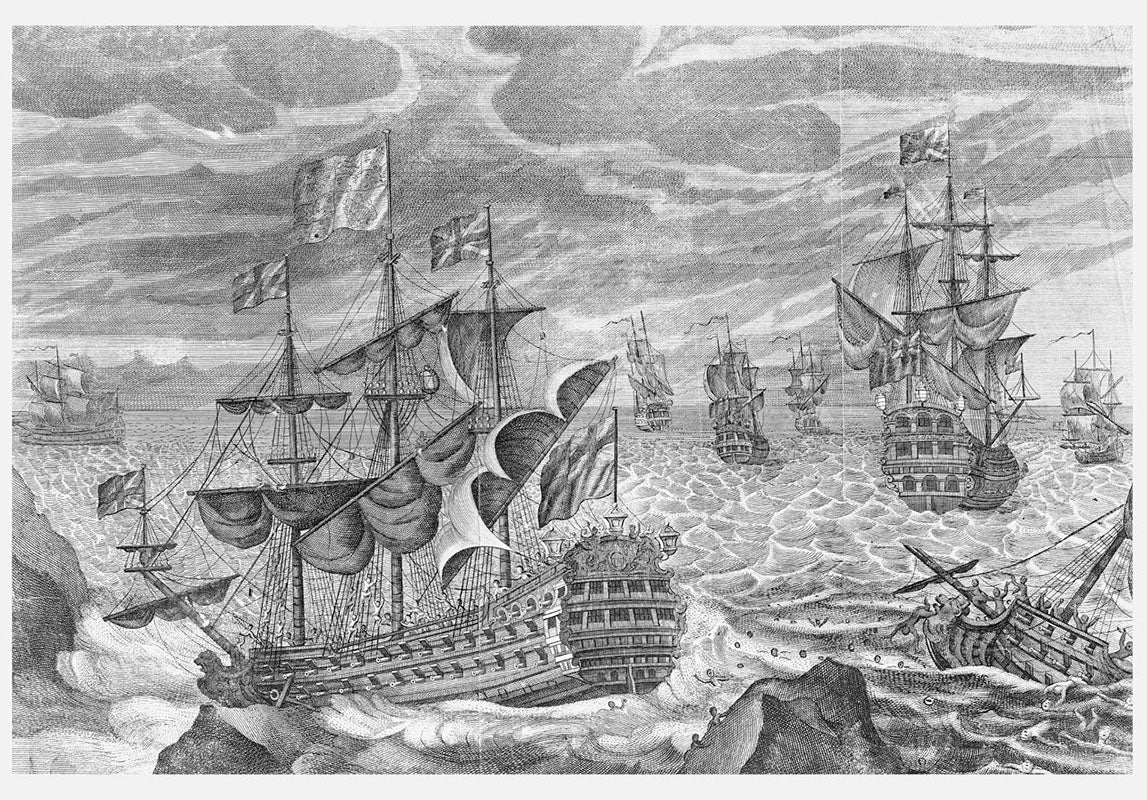 The IsIes of Scilly naval disaster, Oct. 22, 1707, with the loss of four ships and perhaps 2000 men, contemporary engraving, 1707, National Maritime Museum, Greenwich (rmg.co.uk)