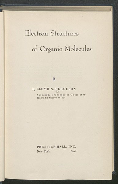 Title page of Electron Structures of Organic Molecules, by Lloyd N. Ferguson, 1952 (Linda Hall Library)