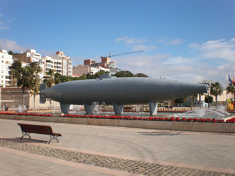 The Peral submarine of 1888, on display in Naval Yard, Cartagena, prior to 2013 (Wikimedia commons)