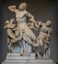 Laocoön and his Sons, marble sculpture, 1st c. BC, unearthed in Rome, 1506, acquired by Julius II for the Cortile del Belvedere, then under construction, now in Pio-Clementino Museum, Rome, part of the Vatican Museums (Wikimedia commons)
