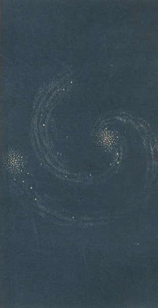 The Whirlpool Nebula (M51), according to Lord Rosse, colored relief print, Denison Olmsted, The Mechanism of the Heavens, 1850 (Linda Hall Library)