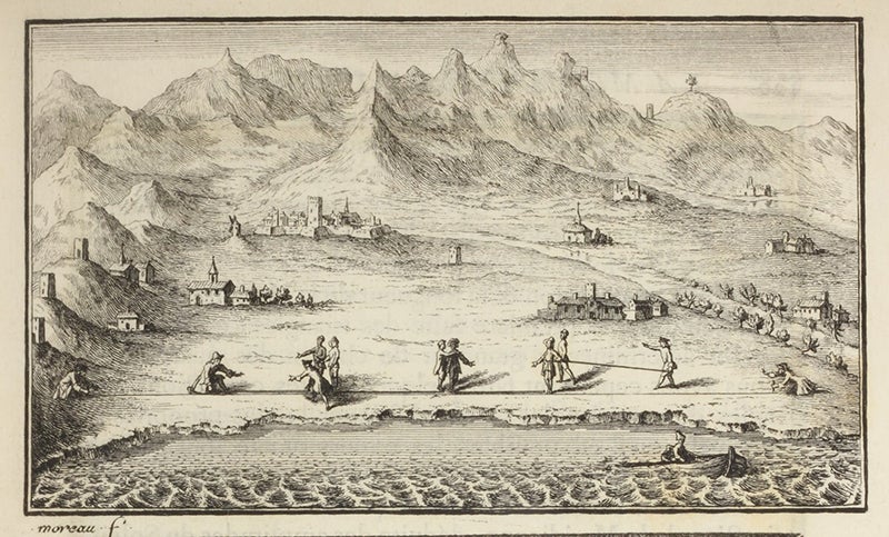 Using measuring rods to triangulate, engraved headpiece, César-François Cassini de Thury, La meridienne de l'observatoire Royal de Paris, 1744 (Linda Hall Library)