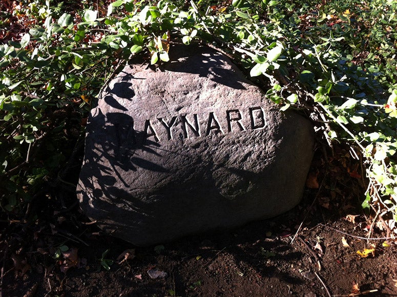 Gravestone for the Maynard family, including Charles Johnson Maynard, Newton Cemetery, Newton, Mass. (findagrave.com)