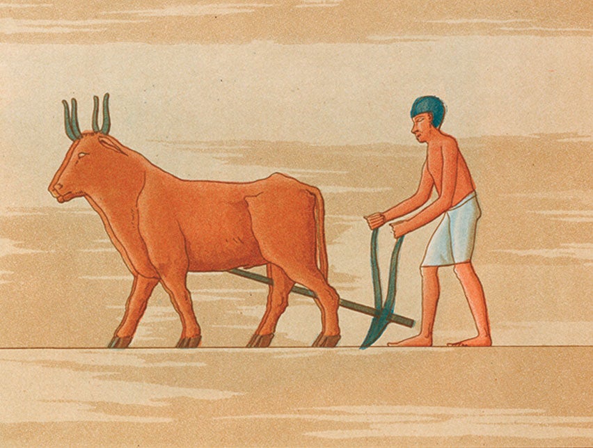 Wall painting at El Kab. Image source: Napoleon I, (Edme-François) Jomard, and Jean-Baptiste-Joseph Fourier. Description de l’Egypte: ou, Recueil des observations et des recherches qui ont été faites en Egypte pendant l’expédition de l’armee Française. Antiquités planches, vol. 1, A Paris: De L’Imprimerie impériale, 1809-1828, pl. 70.