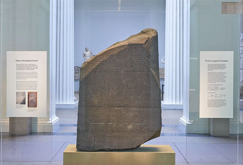 The Rosetta Stone, on display in the British Museum (britishmuseum.org)