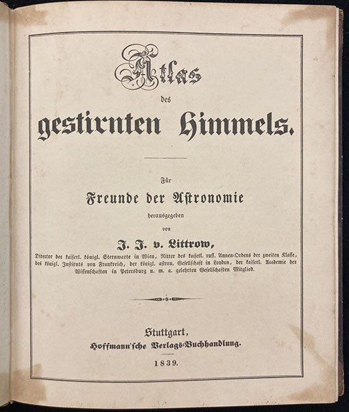 Title page, Atlas des gestirnten Himmels, by Joseph Johann Littrow, plate XXIII, 1839 (Linda Hall Library)