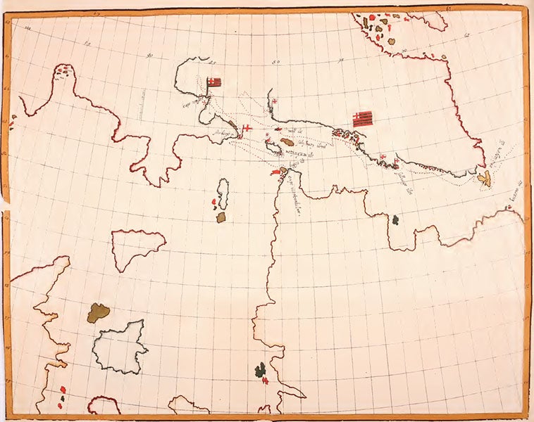 Facsimile of William Baffin’s hand-drawn map of Hudson strait, made on the 1615 voyage, and reproduced from The Voyages of William Baffin, 1612–1622, by Clements R. Markham, 1881; location of original is unknown (Wikimedia commons)