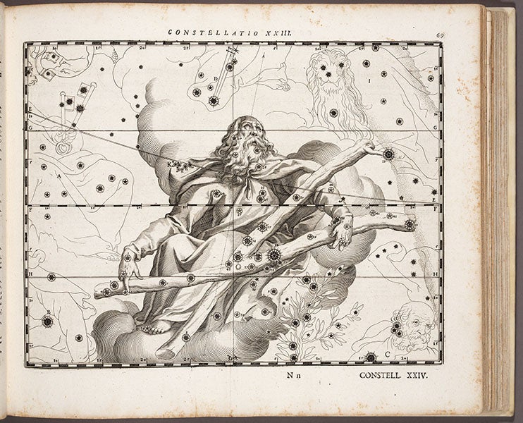 The constellation St. Andrew, engraving, plate 23 in Julius Schiller, Coelum stellatum Christianum, 1627 (Linda Hall Library)