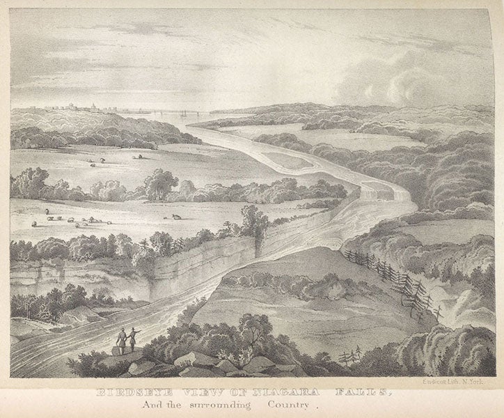 Bird’s eye view of Niagara Falls, lithograph in The Geology of New York,  Pt. IV:  Survey of the Fourth Geological District, by James Hall, 1843 (Linda Hall Library)