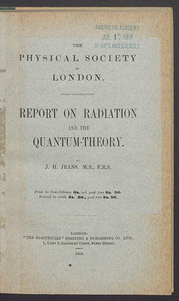Report on Radiation and the Quantum-Theory, by James Jeans, 1914 (Linda Hall Library)