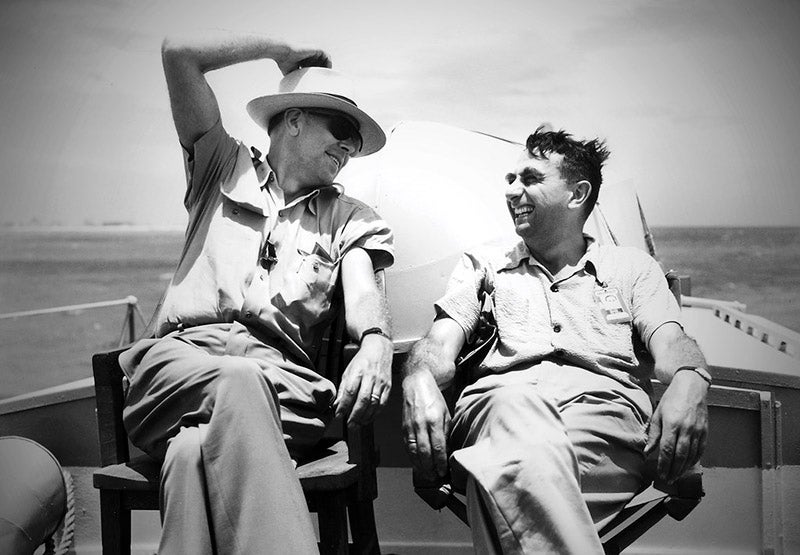 Edward Teller (right) and E.O. Lawrence, enjoying a lighter moment, 1951 (llnl.gov)