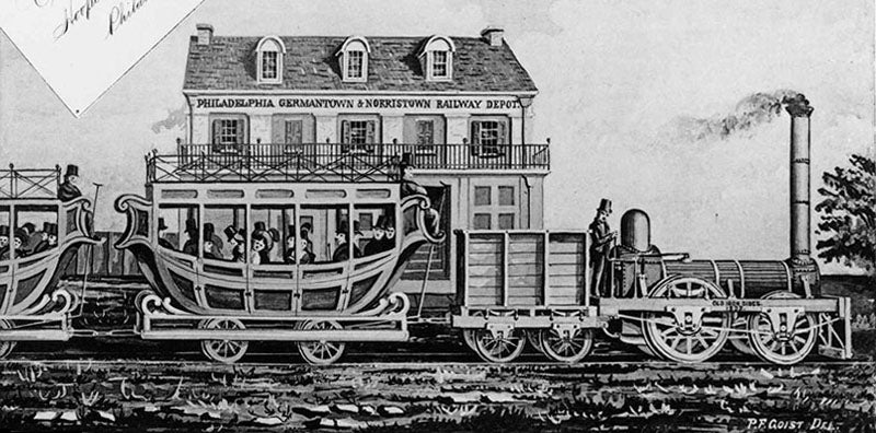<i>Old Ironsides</i>, the first Baldwin locomotive, 1832, detail from our second image (explorepahistory.com)