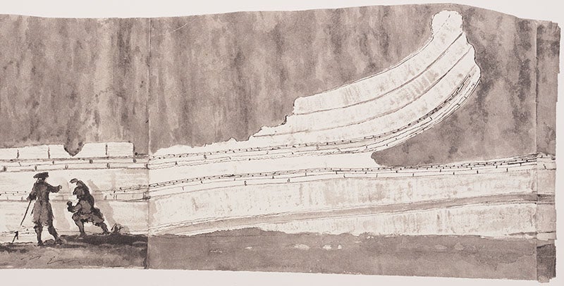 Salisbury Crags, Edinburgh, detail of drawing by John Clerk of Eldin, ca 1785 (Linda Hall Library)