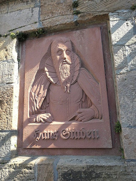 Wall relief with portrait of Hans Staden, Homberg, Hesse (Wikimedia commons)