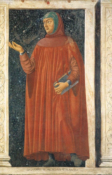 Portrait of Francesco Petrarca, by Andrea del Castagna, fresco transferred to wood, ca 1450, Uffizi, Florence (Wikimedia commons)