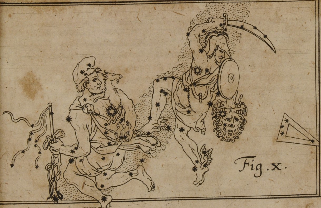 Auriga, Perseus, and Triangulum. Image source: Strauch, Aegidius. Astrognosia: synoptice et methodice in usum academiarum adornata. Wittenberg: Sumptibus autoris / Literis Jobi Wilhelmifincelil, 1659, pl. 10.