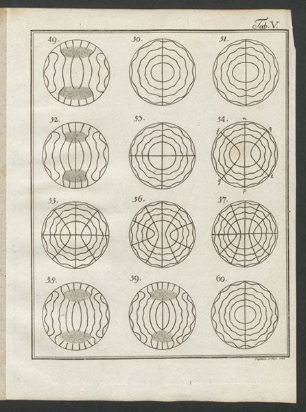 More Chladni patterns, engraved plate, Entdeckungen über die Theorie des Klanges, by Ernst Chladni 1787 (Linda Hall Library)