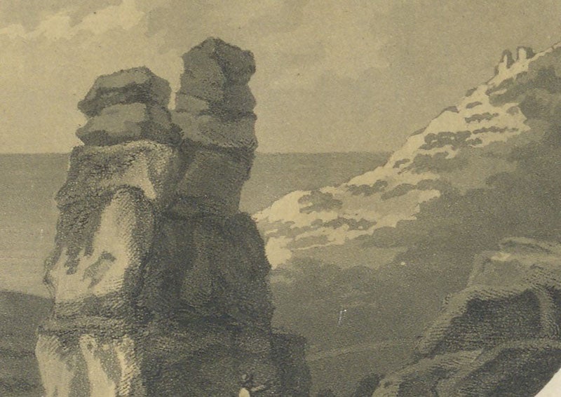 Detail of third image, showing characteristic signs of an aquatint, especially the light areas produced by stopping-out, aquatint by Samuel Alken in Observations Relative Chiefly to the Natural History, Picturesque Scenery, and Antiquities, of the Western Counties of England, by Willam George Maton, vol. 2, p. 84, 1797.