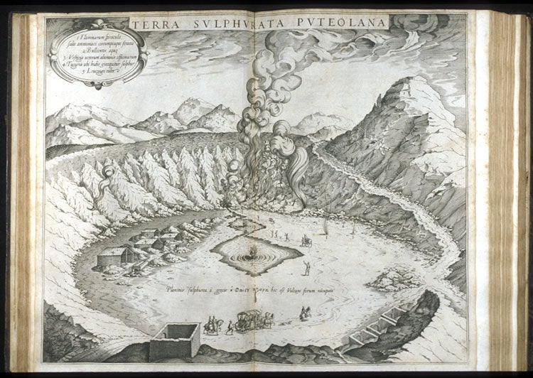 Engraving of Solfatara. Image source: Mercati, Michele. Metallotheca. Rome: apud Jo: Mariae Salvioni, 1717, pp. 78-79.